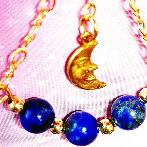 Lapis Lazuli 14K Gold Necklace And Earings Set - Picture 4 of 4